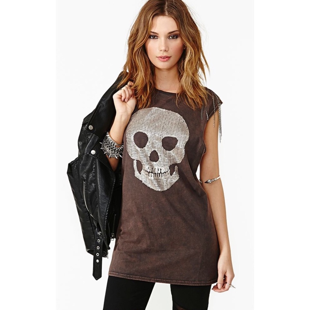 • Mustard Seed • by Nasty Gal Skull Muscle Tank w/ Chain Embellishments